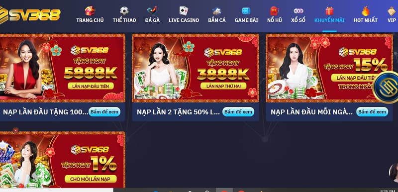 Khuyến mãi hấp dẫn cho mỗi lần nạp tiền Sv368